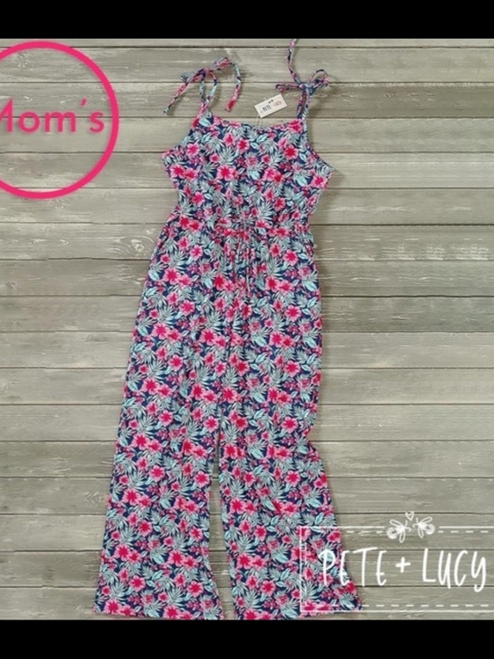 pete & lucy Pants - Floral Tie-Shoulder Jumpsuit in Pink & Blue